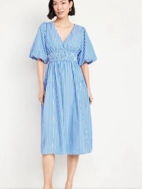 Old Navy Blue & White Striped V‑Neck Midi Dress